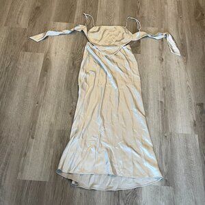 ✨ NWT Zara Grey/Silver Silk Satin Open Side/Back Tie Dress - Small